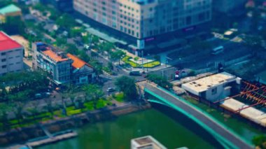 Ho Chi Minh yüksek açılı zoom 'da küçük bir trafik sıkışıklığı zamanı.