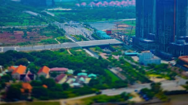 En timelapse av miniatyr trafikstockning på upptagen stad i Ho Chi Minh hög vinkel lutning — Stockvideo