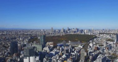Tokyo yüksek açılı geniş açılı panoramik şehir manzarası