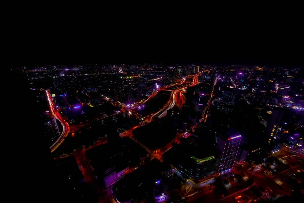胡志明市深夜全景交通堵塞越南高角宽射击场 — 图库照片