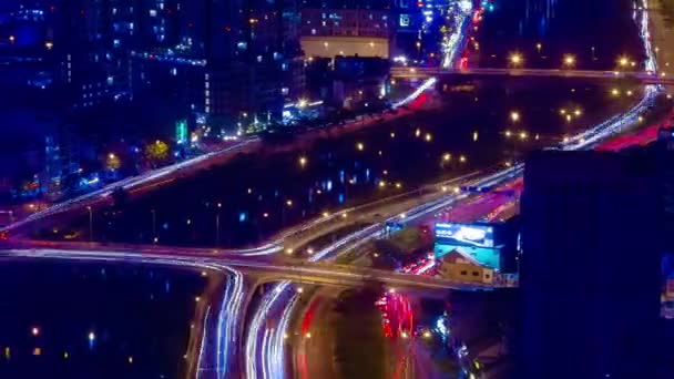 En natt timelapse av trafikstockning i Ho Chi Minh Vietnam hög vinkel långskott panorering — Stockvideo