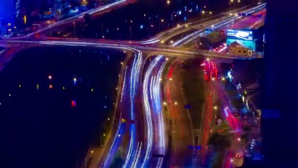 En natt timelapse av trafikstockning i Ho Chi Minh Vietnam hög vinkel långskott panorering — Stockvideo