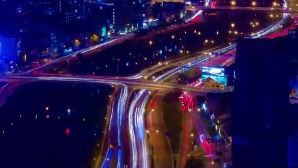 En natt timelapse av trafikstockning i Ho Chi Minh Vietnam hög vinkel långskott zoom — Stockvideo