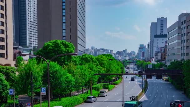 En timelapse av stadens gata på Yasukuni avenyn i Tokyo dagtid bred skott panorering — Stockvideo