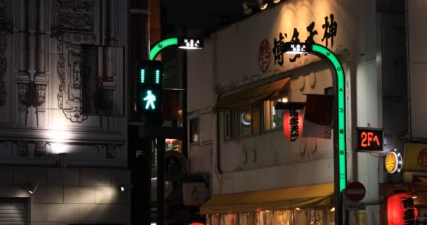 夜の新宿のネオン街の信号青信号 — ストック動画