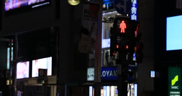 Eine rote Ampel in der Neonstadt in Shinjuku bei Nacht — Stockvideo