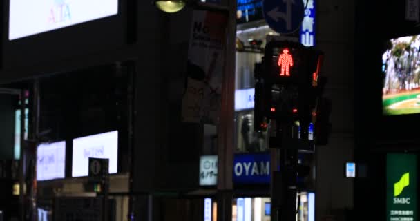 Eine Ampel, die nachts in der Neonstadt Shinjuku rot auf blau schaltet — Stockvideo