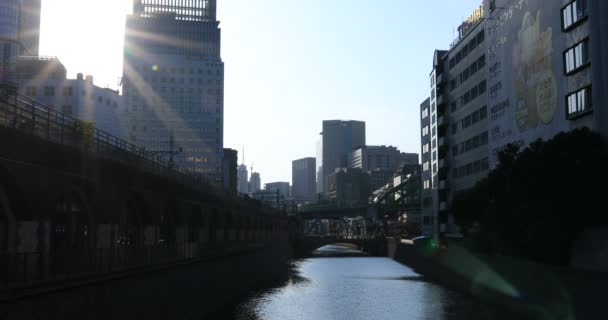 Μια όχθη ποταμού στη γέφυρα Μανσέι στο Τόκιο. — Αρχείο Βίντεο