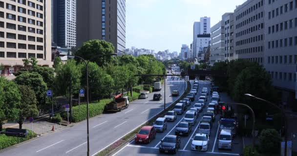 东京靖国神社大街的一条城市街道，白天大开一枪 — 图库视频影像