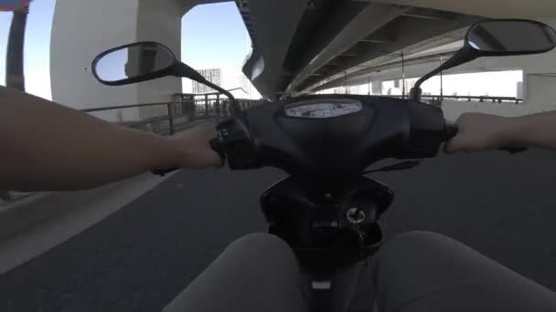 A point of view of driving by bike at Kachidoki avenue in Tokyo — Stock Video