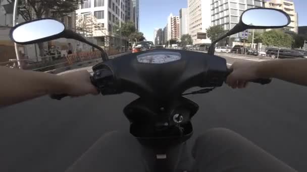 A point of view of driving by bike at Aoyama avenue in Tokyo — Stock Video