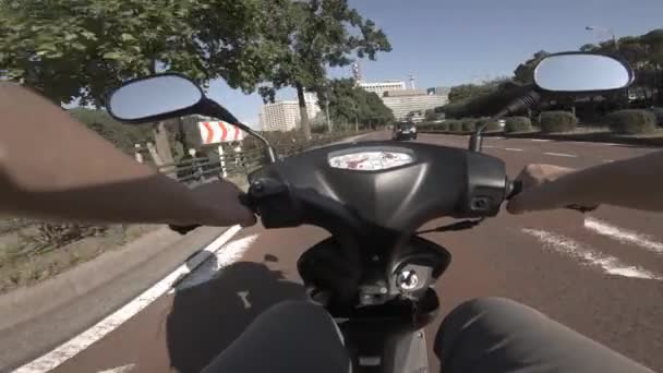 Eine Sichtweise des Fahrens mit dem Fahrrad auf der Uchibori Avenue in Tokio — Stockvideo