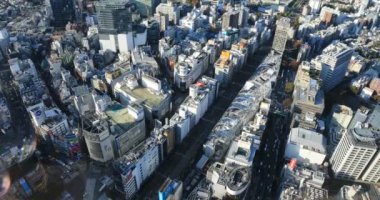 Tokyo 'nun şehir merkezinde panoramik bir şehir manzarası.