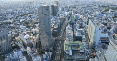 Tokyo 'nun şehir merkezinde panoramik bir şehir manzarası.