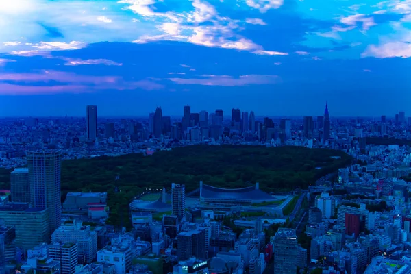 Uma paisagem urbana crepúsculo na cidade urbana em Shinjuku direção ângulo alto — Fotografia de Stock