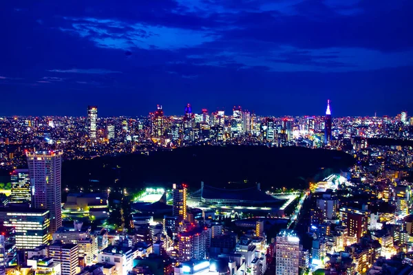 Een schemering stad landschap bij de stedelijke stad op Shinjuku richting hoge hoek — Stockfoto