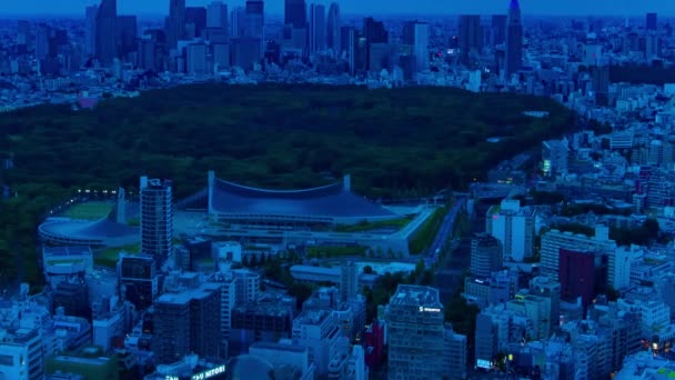 Ein Zeitraffer des Stadtbildes in der Dämmerung bei Shinjuku in Richtung Hochwinkelschwenken — Stockvideo