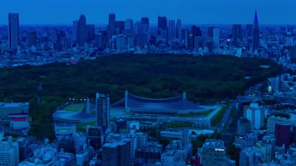 新宿方向の都市の街並の夕暮れ時のタイムラプス高角ズーム — ストック動画