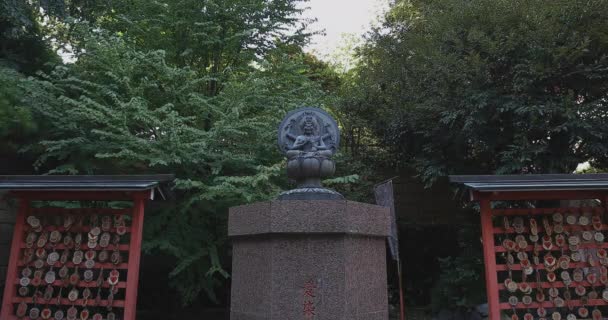 Uma estátua de Deus no templo Meguro Fudo em Tóquio tiro largo — Vídeo de Stock