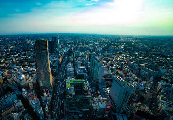 En panorama motorväg på den urbana staden i Tokyo bred skott — Stockfoto