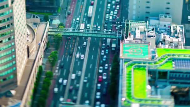 A timelapse of miniature highway at the urban city in Tokyo tiltshift panning — Stock Video