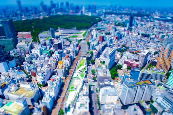 Een miniature stad landschap bij Miyashita park in Shibuya Tokio hoge hoek — Stockfoto