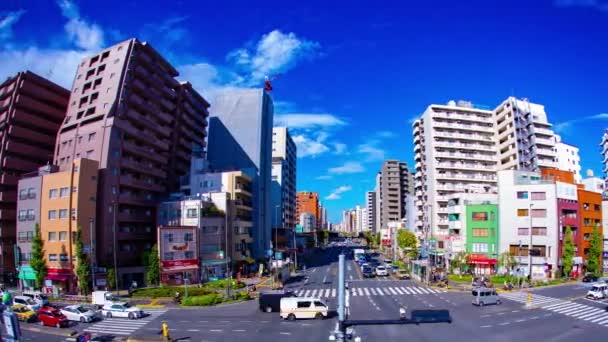 A forgalmas utca időeltolódása Tokió belvárosában halszemezés közben. — Stock videók