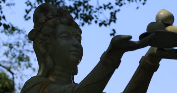 Una estatua de budismo en el parque Suoi Tien en Ho Chi Minh Vietnam de mano — Vídeo de stock