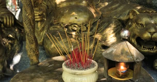 En Väktare staty på Suoi Tien park i Ho Chi Minh Vietnam handhållen — Stockvideo