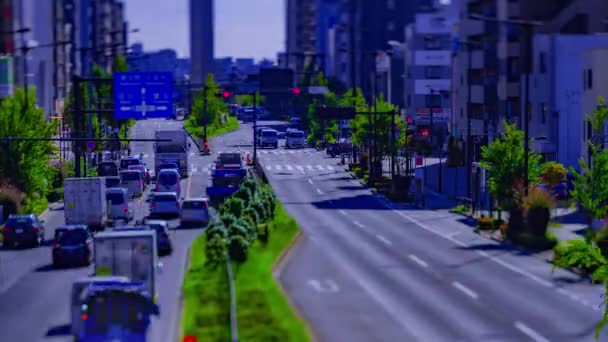 Een tijdspanne van miniature stedelijk stadsgezicht op Yamanote avenue in Tokio tiltshift — Stockvideo