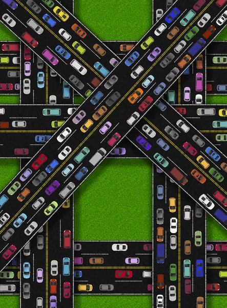 Overload of Cars on Roads Bitmap Illustration