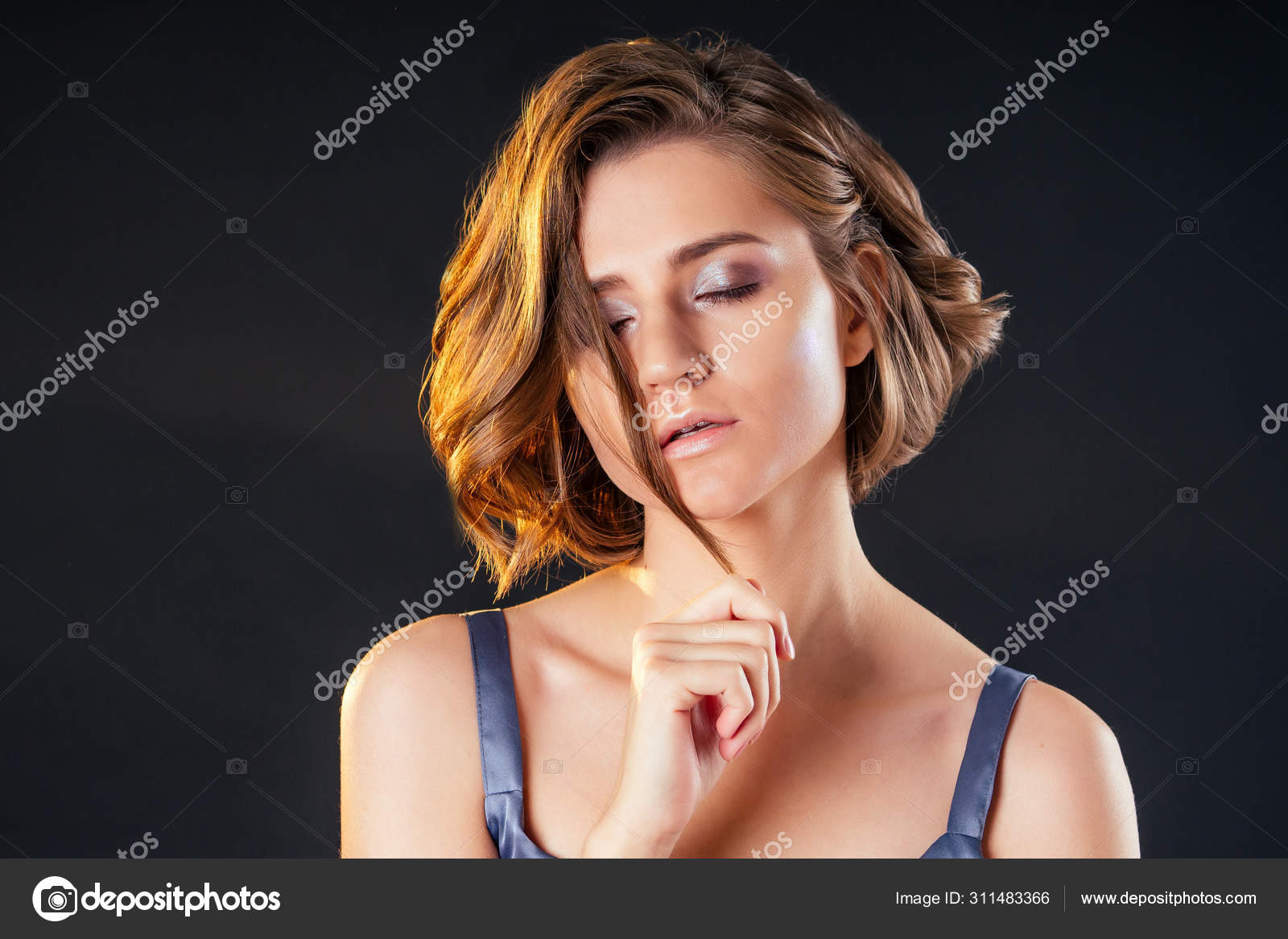 Young And Beautiful Woman Short Haircut Hair Curly Hair And