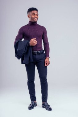 Zeki avukat stüdyosunun beyaz arka planı. Kış sonbahar moda konsepti