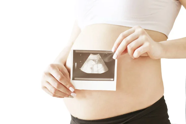 Primer Plano Mujer Embarazada Que Lleva Sujetador Maternidad Sin Costuras —  Fotos de Stock