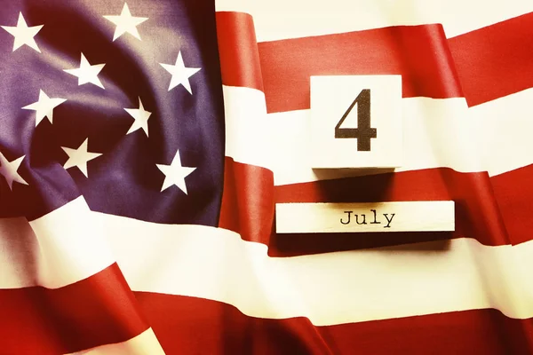 Mesa Madeira Fundo Bandeira Dos Eua Comemorar Dia Independência Americana — Fotografia de Stock