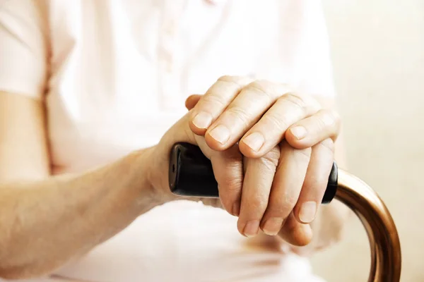 Elderly Woman Nursing Home Wrinkled Hand Clearly Visible Veins Holding — Stock Photo, Image