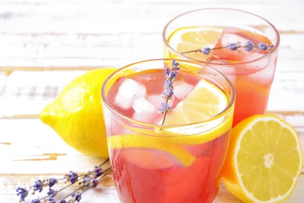 Red Berry Lavander Lemonade Lemon Straw Virgin Strawberry Mojito Non — Stock Photo, Image