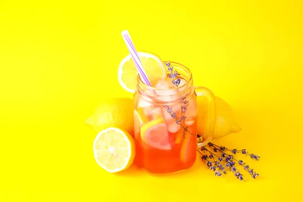Red Berry Lavander Lemonade Lemon Straw Virgin Strawberry Mojito Non — Stock Photo, Image