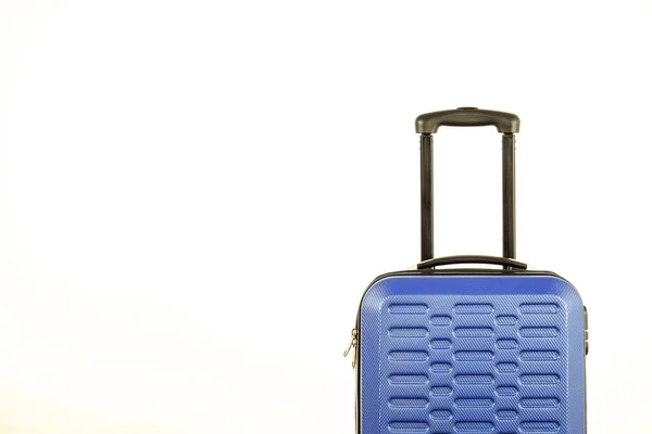 Einzelnes Blaues Hartschalengepäck Mit Verlängertem Teleskopgriff Ein Koffer Für Eine — Stockfoto