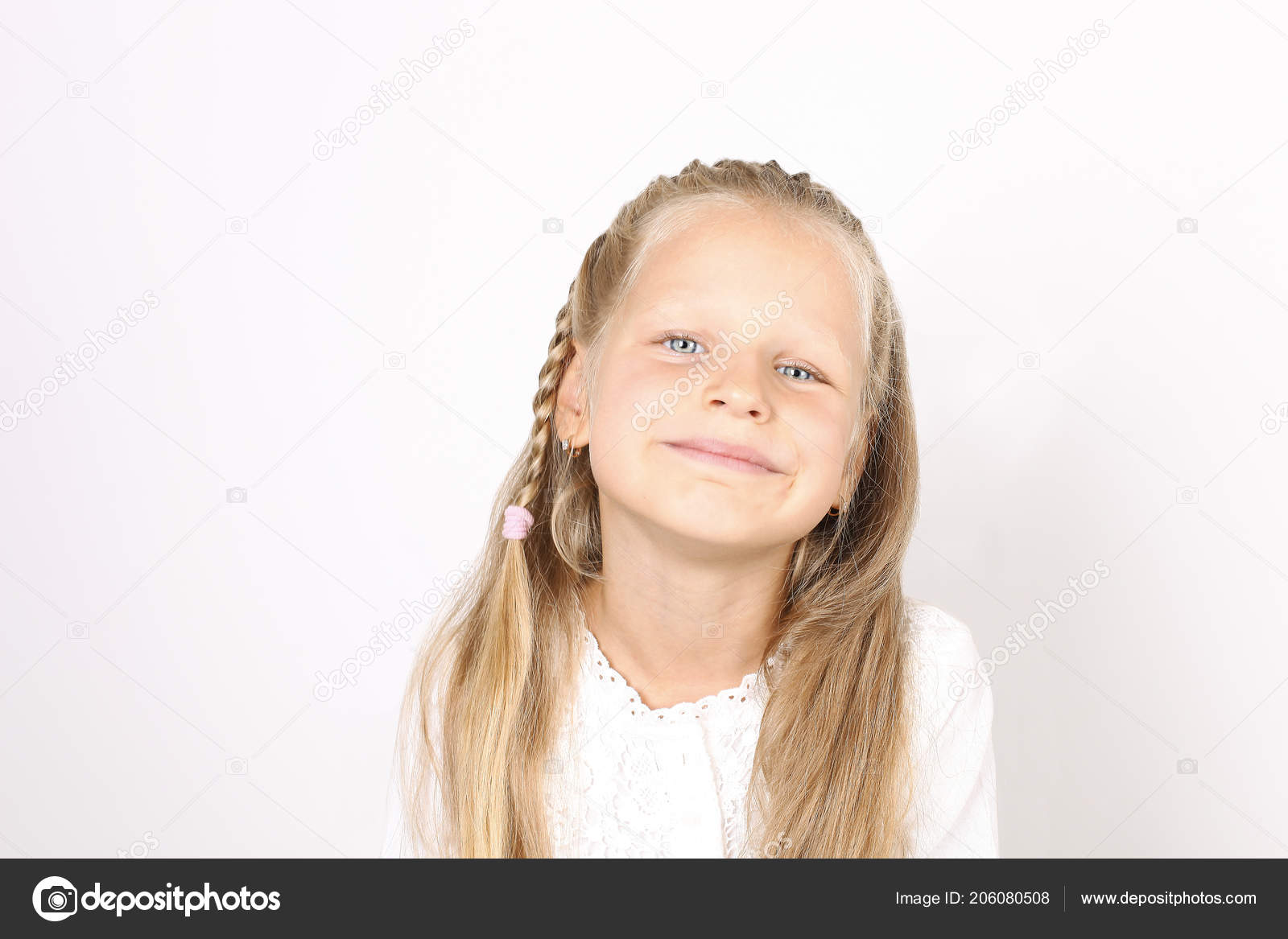 Portrait Positive Funny Four Year Old Little Girl Blond Hair