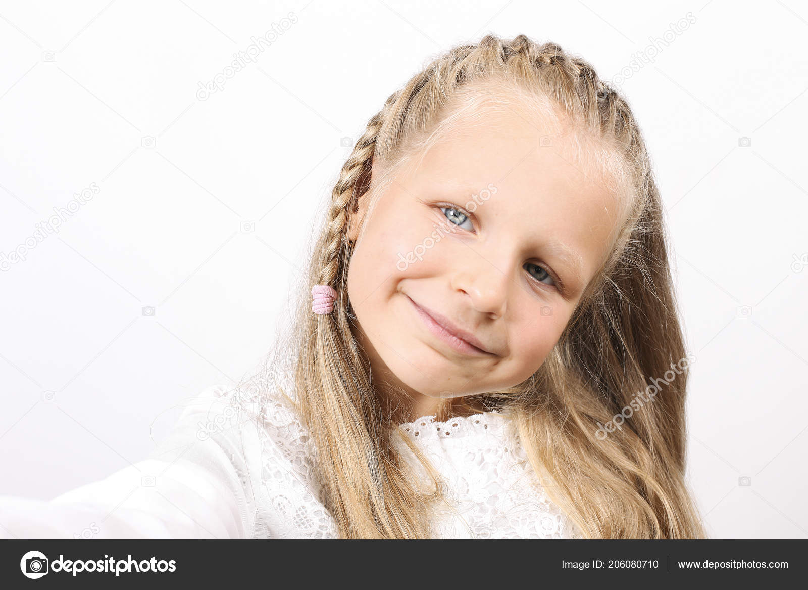 First Person View Cute Blonde Four Year Old Girl Funny Stock