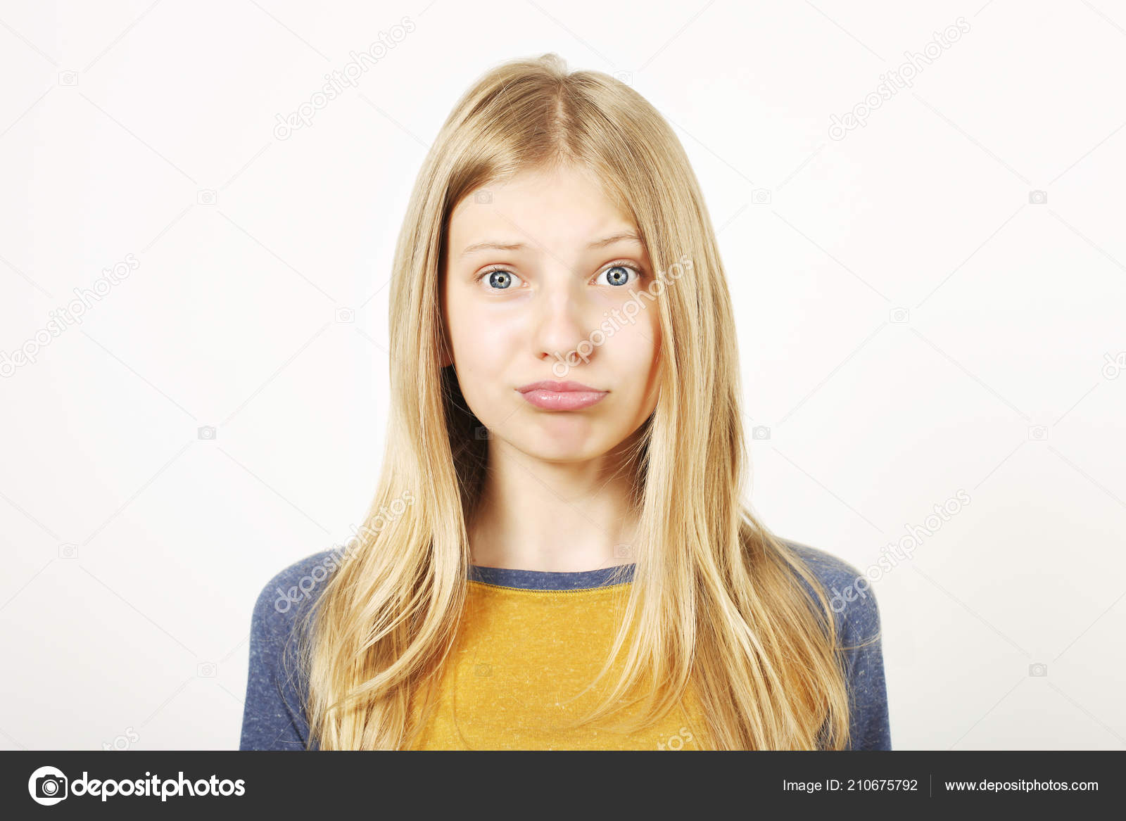 Close Portrait Beautiful Young Teenage Woman Long Straight Blonde