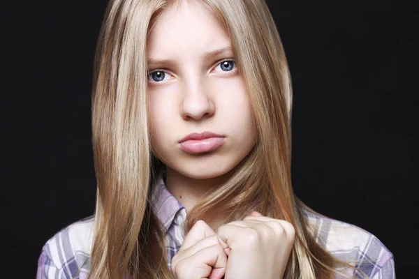 Close Portrait Beautiful Teenager Girl Sad Depressed Facial Expression Pretty — Stock Photo, Image