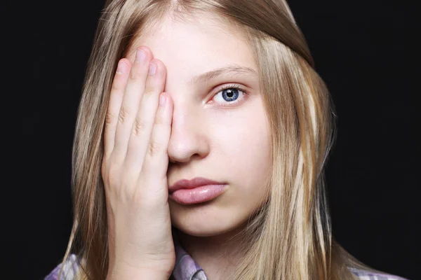 Junge Schöne Junge Frau Karierten Flanellhemd Die Unter Stress Kopfschmerzen — Stockfoto