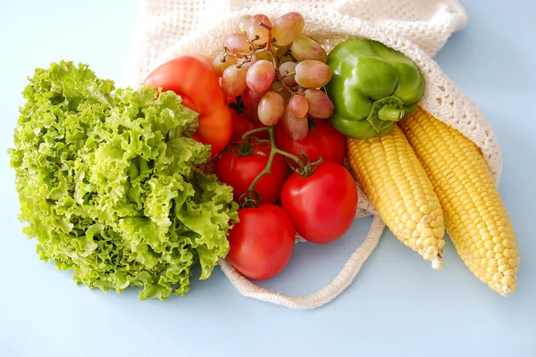 Bando Frutas Orgânicas Mistas Legumes Verduras Espiga Milho Tomate Pimenta — Fotografia de Stock
