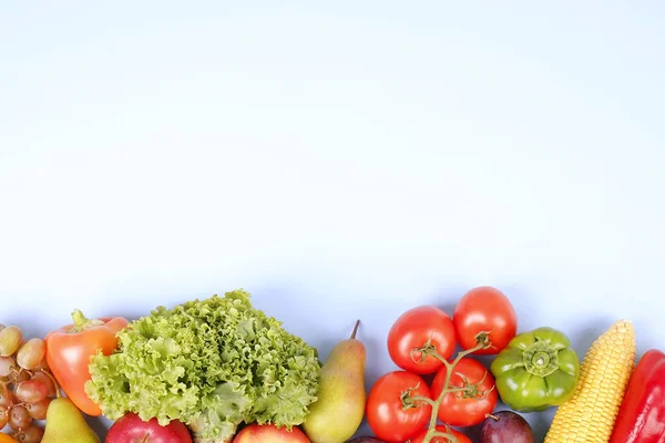 Conceito Hábitos Alimentares Saudáveis Limpos Frutas Legumes Verduras Misturam Fundo — Fotografia de Stock