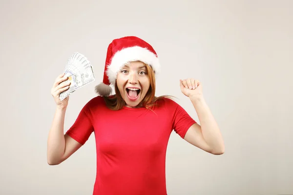 Geld Als Een Kerst Concept Voorleggen Portret Van Gelukkige Jonge — Stockfoto