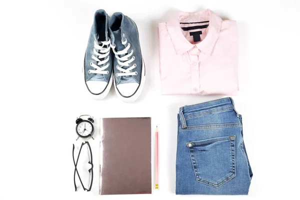 Höstens Kläder Essentials Idéer För Mode Blogg Ser Boken Showcase — Stockfoto