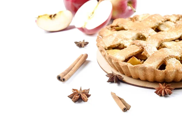 Traditionnel Américain Merci Donner Tarte Pommes Entières Coupées Deux Bâtonnets — Photo