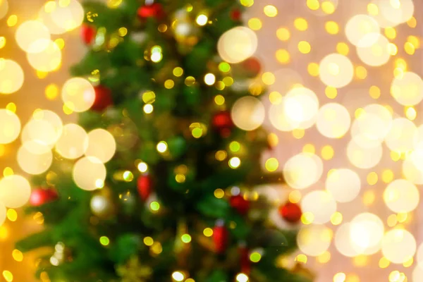 Decorated Christmas Tree Soft Yellow Lights Bokeh Effect Background Festive — Stock Photo, Image